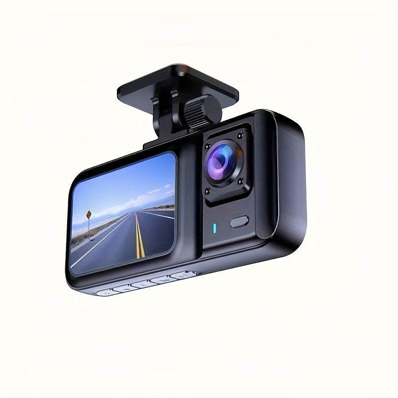 Cámara DVR para automóvil de 3 lentes, cámara de tablero HD 1080P, grabadora de video para monitoreo de estacionamiento interior con visión nocturna IR, grabación en bucle. Tarjeta SD de 32GB y lente opcional.