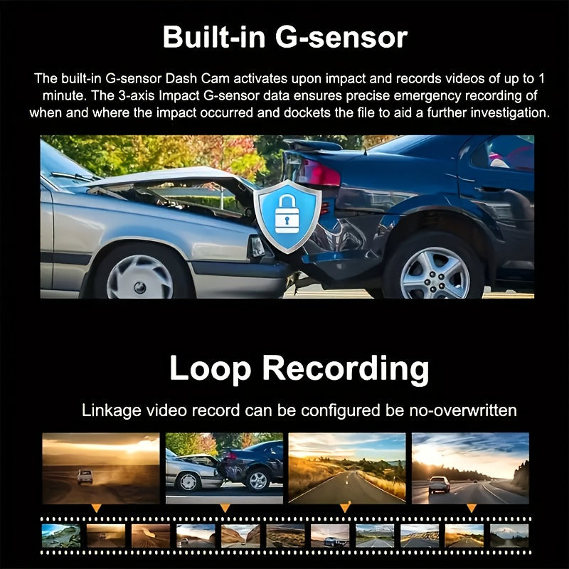 Cámara DVR para automóvil de 3 lentes, cámara de tablero HD 1080P, grabadora de video para monitoreo de estacionamiento interior con visión nocturna IR, grabación en bucle. Tarjeta SD de 32GB y lente opcional.