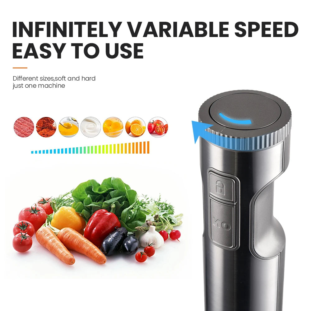 MIUI Licuadora de inmersión manual 1000W Potente 4 en 1, Mezclador de alimentos en barra de acero inoxidable, Vaso mezclador de 700 ml, procesador de 500 ml, batidor