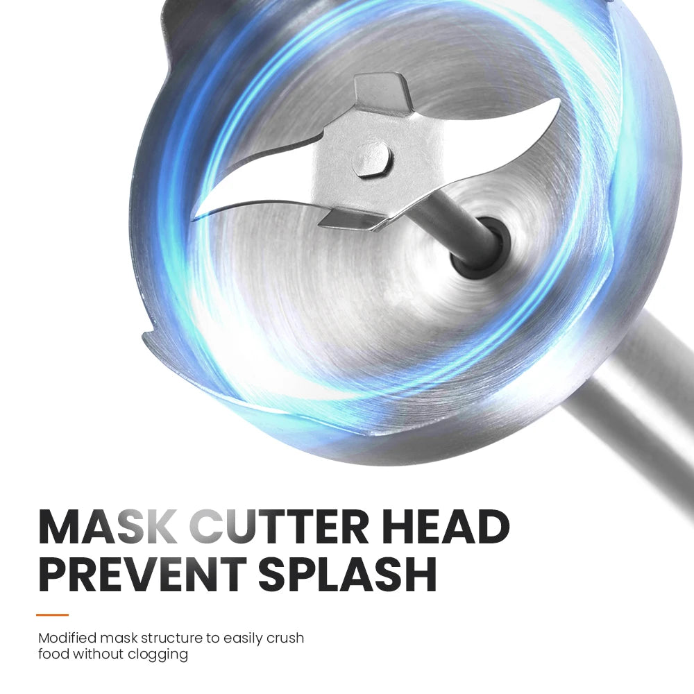MIUI Licuadora de inmersión manual 1000W Potente 4 en 1, Mezclador de alimentos en barra de acero inoxidable, Vaso mezclador de 700 ml, procesador de 500 ml, batidor