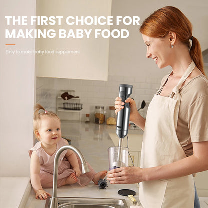 MIUI Licuadora de inmersión manual 1000W Potente 4 en 1, Mezclador de alimentos en barra de acero inoxidable, Vaso mezclador de 700 ml, procesador de 500 ml, batidor