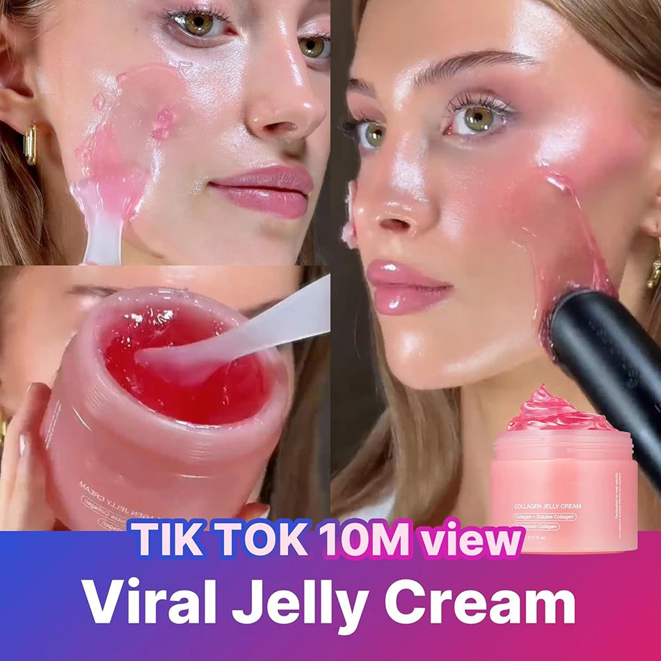 Crema de gelatina de colágeno que brilla y levantada de 24 horas, niacinamida y colágeno hidrolizado, fortalece la barrera de la piel e hidrata la piel