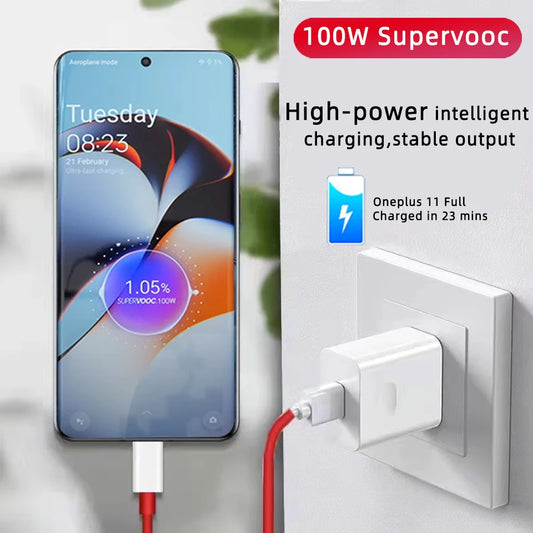 Cargador Original Oneplus Supervooc 100W tipo A adaptador de corriente UE EE. UU. Cable tipo C súper rápido 12 11 10 Pro Nord CE 3