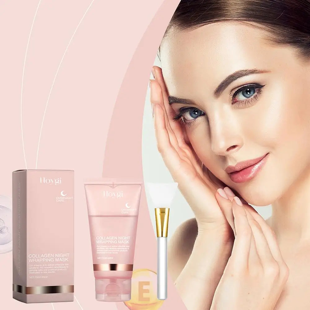 Mascarilla facial exfoliante para envolver la noche de colágeno, mascarilla de envoltura nocturna de colágeno coreano hidrata profundamente la crema de mascarilla para el cuidado de la noche 75ml
