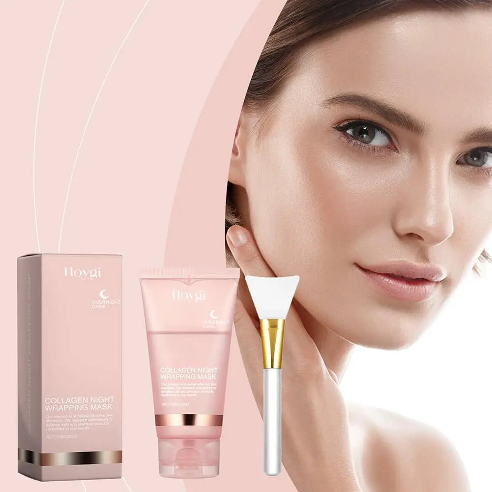 Mascarilla facial exfoliante para envolver la noche de colágeno, mascarilla de envoltura nocturna de colágeno coreano hidrata profundamente la crema de mascarilla para el cuidado de la noche 75ml
