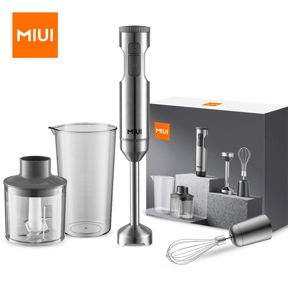 MIUI Licuadora de inmersión manual 1000W Potente 4 en 1, Mezclador de alimentos en barra de acero inoxidable, Vaso mezclador de 700 ml, procesador de 500 ml, batidor