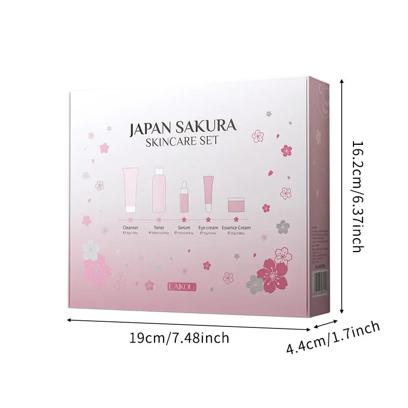 LAIKOU Sakura Kit de cuidado de la piel, hidratante y reducción de líneas finas, producto de limpieza de poros, juego de cuidado de la piel coreano de 5 piezas