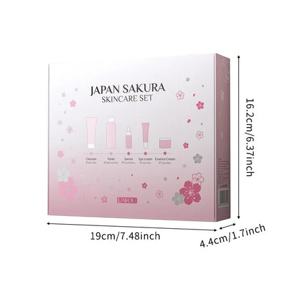 LAIKOU Sakura Kit de cuidado de la piel, hidratante y reducción de líneas finas, producto de limpieza de poros, juego de cuidado de la piel coreano de 5 piezas