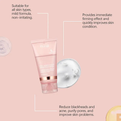 Mascarilla facial exfoliante para envolver la noche de colágeno, mascarilla de envoltura nocturna de colágeno coreano hidrata profundamente la crema de mascarilla para el cuidado de la noche 75ml