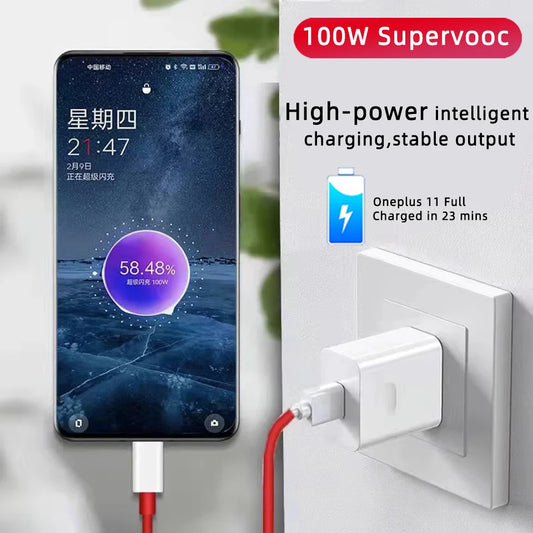 Cargador Original Oneplus Supervooc 100W tipo A adaptador de corriente UE EE. UU. Cable tipo C súper rápido 12 11 10 Pro Nord CE 3