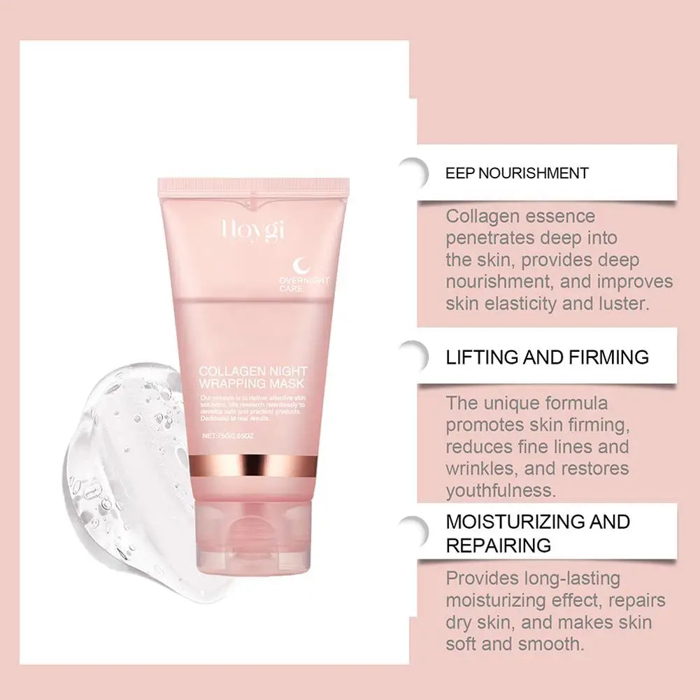 Mascarilla facial exfoliante para envolver la noche de colágeno, mascarilla de envoltura nocturna de colágeno coreano hidrata profundamente la crema de mascarilla para el cuidado de la noche 75ml