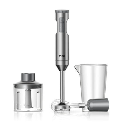 MIUI Licuadora de inmersión manual 1000W Potente 4 en 1, Mezclador de alimentos en barra de acero inoxidable, Vaso mezclador de 700 ml, procesador de 500 ml, batidor