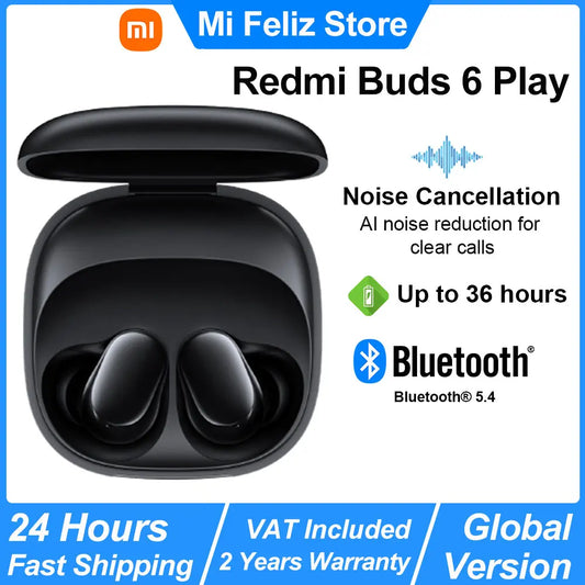 Xiaomi-auriculares inalámbricos Redmi Buds 6 Play, cascos con Bluetooth, reducción de ruido IA, BT5.4, Control táctil, 5 modos EQ, novedad